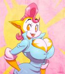  anthro big_breasts breasts cleavage clothed clothing coat doctor domestic_cat felid feline felis female hecchidechu huge_breasts mammal mohawk monique_pussycat schwoo skindentation small_waist smile solo super_fuck_friends tight_clothing topwear 