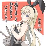  1girl 2023 :p anchor_ornament bangs black_bow black_bowtie black_leotard black_ribbon blonde_hair blue_eyes bow bowtie chinese_zodiac closed_mouth collar commentary_request detached_collar fake_tail flat_chest from_side hair_ribbon half-closed_eyes kantai_collection leotard leotard_pull long_hair looking_at_viewer nengajou new_year playboy_bunny rabbit_tail rensouhou-chan ribbon shimakaze_(kancolle) smile solo standing strapless strapless_leotard tail tewarusa tongue tongue_out translated white_collar year_of_the_rabbit 
