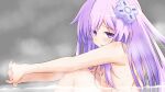  1girl bathing blush breasts d-pad d-pad_hair_ornament hair_ornament iwashi_dorobou_-r- long_hair looking_at_viewer nepgear neptune_(series) nude open_mouth purple_eyes purple_hair solo stretching wet 