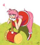  &lt;3 amy_rose anthro bent_over big_butt blush bodily_fluids butt clothing female hammer hi_res looking_at_viewer panties sega solo sonic_the_hedgehog_(series) spank_marks sweat sweatdrop sweaty_legs tongue tongue_out tools underwear yamathegod 