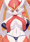  absurd_res anthro big_breasts blush breasts bronyant cinderace clothed clothing female generation_8_pokemon hi_res looking_at_viewer nintendo pokemon pokemon_(species) red_eyes solo thick_thighs underwear white_body 