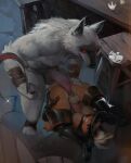  absurd_res anthro balls bulge canid canine canis claws clothed clothing death_(puss_in_boots) detailed_background domestic_cat domestic_dog dreamworks dry_skeleton duo erection fairy_tales felid feline felis forced fur genitals grey_body grey_fur grey_hair hair hat headgear headwear hi_res humanoid humanoid_genitalia humanoid_penis male male/male mammal melee_weapon open_mouth orange_body orange_fur orange_hair penis puss_in_boots_(dreamworks) puss_in_boots_(film) puss_in_boots_the_last_wish size_difference size_play sombrero teeth underwear weapon white_body white_fur white_hair wolf 