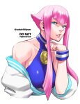  1girl blue_eyes dougi highres hime_cut looking_at_viewer manon_(street_fighter) medal parted_lips pink_hair spandex street_fighter street_fighter_6 tombsakura wristband 