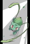  :d bright_pupils bulbasaur claws fangs full_body leaf no_humans open_mouth pillarboxed plant pokemon pokemon_(creature) pokemon_move red_eyes smile solo ukata vine_whip vines white_pupils 