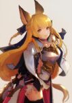  animal_ears armor black_gloves black_ribbon blonde_hair braid breastplate erune gloves granblue_fantasy looking_at_viewer nido_celisius ribbon yuisis_(granblue_fantasy) 