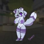  1:1 ailurid anthro big_breasts breasts cute_eyes fangs female fluffy furry genitals hi_res kaiju_paradise konigsberg konigsberg_(artist) mammal nipples purple_body purple_eyes pussy red_panda roblox solo teeth 