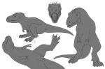  absurd_res ambiguous_gender biped blep dinosaur featureless_crotch feral forked_tongue front_view hi_res lying monochrome on_back open_mouth reptile roobin scalie sharp_teeth side_view simple_background sketch_page solo teeth tongue tongue_out 