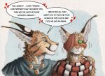  0laffson anthro azad_(0laffson) blush caracal caracal_(genus) duo ear_piercing ear_ring felid feline lynx male mammal notched_ear nur_(0laffson) piercing ring_piercing traditional_media_(artwork) wide_eyed 