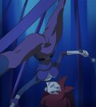  1girl blue_eyes bodysuit breasts catsuit haruyama_kazunori little_witch_academia long_hair looking_at_viewer red_hair shiny_chariot skin_tight solo 