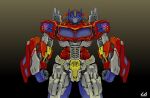  artist_name autobot blue_eyes clenched_hands ct990413 gradient_background highres looking_at_viewer mecha no_humans optimus_prime robot science_fiction solo straight-on transformers 