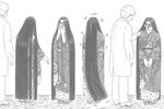  face_painting hair japanese_clothes kimono long_hair monochrome very_long_hair 