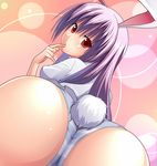  animal_ears aoinagi ass bunny_ears bunny_tail finger_to_mouth from_behind looking_back panties purple_hair red_eyes reisen_udongein_inaba solo striped striped_panties tail tight touhou underwear 