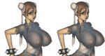  3d alien1452 breasts brown_eyes brown_hair bun_cover chinese_clothes chun-li covered_nipples double_bun huge_breasts large_breasts stereogram street_fighter 