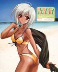  ass bikini copyright_request dark_skin highres kobuichi silver_hair solo swimsuit tan 