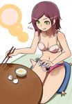  barefoot bowl bra breasts chopsticks cleavage egg food green_eyes lingerie original panties rice sitting small_breasts solo tamagokake_gohan tarayama underwear underwear_only 