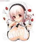  breast_mousepad breasts cream food fruit headphones large_breasts mousepad nitroplus red_eyes sample solo strawberry super_sonico 