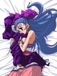  blue_eyes blue_hair blush bow bracelet dragon_quest dragon_quest_v dress earrings flora hair_bow half_updo hirowa_nagi jewelry long_hair solo 