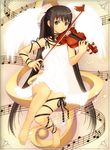  absurdres barefoot brown_eyes brown_hair copyright_request dress eighth_note feet highres instrument legs long_hair musical_note quarter_note sixteenth_note solo staff_(music) tanaka_takayuki violin wings 