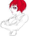  1girl breasts brown_eyes galerians large_breasts looking_at_viewer lowres red_hair rita rita_(galerians) short_hair simple_background solo white_background 