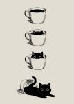  avogado6 black_cat cat cat_focus commentary cup english_commentary full_body grey_background greyscale high_contrast highres in_container in_cup kitten looking_at_viewer lying monochrome no_humans on_stomach original recurring_image 