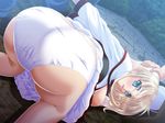  1girl 2boys artist_request blanc_noir blonde_hair blue_eyes blush breasts game_cg huge_breasts kuonji_hodaka multiple_boys panties sophitia_(blanc_noir) underwear 