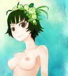  bad_id bad_pixiv_id breasts brown_eyes flower green_hair haruno head_wreath medium_breasts nipples nude short_hair solo to_aru_kagaku_no_railgun to_aru_majutsu_no_index uiharu_kazari 