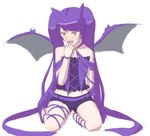  0peko bat_wings blush crobat fang midriff personification pokemon purple_hair simple_background twintails wings yellow_eyes 