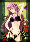  armpits bad_id bad_pixiv_id blue_eyes bra bug butterfly flower garters highres insect lingerie long_hair megurine_luka navel pink_hair platinumcorundum smile solo thighhighs underwear very_long_hair vocaloid 