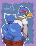  absurd_res anthro avian balls beak bird blue_body butt falco_lombardi feathers genitals headgear headphones headset hi_res mooning nintendo presenting presenting_hindquarters star_fox thirstspace 