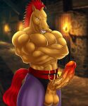  abs anthro balls belt big_balls big_bulge big_penis bottomwear bulge clothing crossed_arms dungeon equid equine erection fur genitals hair hi_res horse humanoid_genitalia humanoid_penis looking_at_viewer male mammal mane mohawk muscular muscular_anthro muscular_male pants pecs penis red_hair red_mane solo stallion_(character) tail tan_body tan_fur vein veiny_penis white-snow-wolf words_worth 