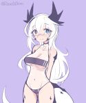  animal_humanoid blue_eyes breasts cleavage clothed clothing dragon dragon_humanoid female gris_swimsuit hair hands_behind_back heterochromia hi_res horn horned_humanoid humanoid mazzlerazz meme meme_clothing navel one-piece_swimsuit red_eyes signature simple_background smile solo standing swimwear tofu_(mazzlerazz) translucent translucent_clothing translucent_swimwear under_boob white_hair 