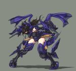  1girl alternate_color armor asura_ninja asura_ninja_shadow bangs black_mask botda breasts commentary_request dagger full_body highres horns jamadhar knife large_breasts long_hair mask megami_device mouth_mask ninja ninja_mask purple_scarf scarf sidelocks solo twintails weapon 