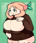  &lt;3 &lt;3_eyes avian beak big_breasts breasts brown_clothing brown_sweater brown_topwear catjam_(artist) clothing feathers female generation_7_pokemon hand_on_breast leaf nintendo pokemon pokemon_(species) rowlet simple_background solo sweater topwear 