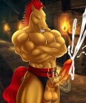  abs anthro balls belt big_balls big_bulge big_penis bodily_fluids bulge clothing crossed_arms cum cumshot dungeon ejaculating_cum ejaculation equid equine erection fur genital_fluids genitals hair hi_res horse humanoid_genitalia humanoid_penis magic magic_circle male mammal mane mohawk muscular muscular_anthro muscular_male pecs penis red_hair red_mane solo speedo speedo_aside stallion_(character) swimwear tail tan_body tan_fur vein veiny_penis white-snow-wolf words_worth 