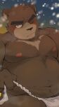  2023 absurd_res anthro asian_clothing bear belly black_nose brown_body brown_fur clothing east_asian_clothing fundoshi fur hi_res huge_filesize japanese_clothing juuichi_mikazuki kemono male mammal moobs morenatsu navel nipples overweight overweight_male puku216 solo underwear white_clothing white_fundoshi white_underwear 