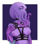  animal_humanoid anthro avinolas blue_eyes breasts bust_portrait cephalopod cephalopod_humanoid choker female half-closed_eyes harness harness_only hi_res humanoid jewelry lilacay_(arcanolulamoon) looking_at_viewer marine marine_humanoid mind_flayer mollusk mollusk_humanoid narrowed_eyes necklace nipples portrait purple_body solo tentacles 