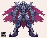  2023 absurdres beast_wars beast_wars:_transformers brown_background cape highres korean_commentary looking_at_viewer mar10 mecha megatron megatron_(beast_wars) no_humans purple_cape red_eyes redesign robot science_fiction solo star_(symbol) straight-on transformers 