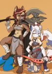  accessory axe bow_ribbon canid canine canis duo female hair_accessory hair_bow hair_ribbon hakuro_(onmyoji) hi_res hyena mammal pinkejack ribbons samurai smile warrior wolf 