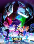  absurdres commentary copyright_name cyborg dark_background dr._eggman english_commentary facial_hair glass glasses highres logo looking_at_viewer looking_back mustache nine_(sonic) official_art rusty_rose shattered shoes smile sneakers sonic_(series) sonic_prime sonic_the_hedgehog standing tyson_hesse 