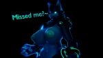  anthro armor big_breasts black_sclera blender_(software) blue_body blue_eyes blue_fur breasts digital_media_(artwork) ears_up female fur glowing glowing_eyes grin hi_res looking_at_viewer mamagen niko_stargazer nikostargazer nipples simple_background smile solo 