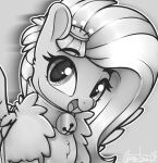  2022 accessory bell bell_collar bust_portrait chest_tuft clothed clothed_feral clothing collar digital_drawing_(artwork) digital_media_(artwork) equid equine female feral friendship_is_magic greyscale hair hair_accessory hasbro kerfuffle_(mlp) llametsul looking_at_viewer mammal monochrome my_little_pony open_mouth open_smile pegasus portrait signature smile solo tuft wings 