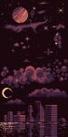  building city cloud crescent_moon english_commentary limited_palette moon night night_sky no_humans original outdoors pixel_art planet reflection satellite scenery sky skyscraper space spacecraft steelsoldier 