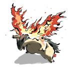  1other absurdres ambiguous_gender claws embers fang fangs fire fur furry highres hotathino no_humans open_mouth pokemon pokemon_(game) pokemon_gsc red_eyes simple_background solo standing two-tone_fur typhlosion white_background 