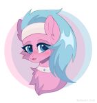  aloe_(mlp) belkaart0w0 blue_eyes blue_hair blush blush_lines bust_portrait chest_tuft clothing collar earth_pony equid equine eyelashes female feral friendship_is_magic fur hair hasbro headgear headwear hi_res horse mammal my_little_pony open_mouth pink_body pink_fur pony portrait simple_background solo tuft white_background 