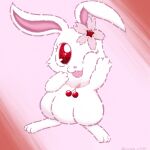  female feral flower_on_head fur hare japanese_hare jewelpet jewelry lagomorph leporid lunarpanda8686 mammal necklace one_eye_closed open_mouth plant rabbit red_eyes ruby_(jewelpet) sanrio sega sega_toys simple_background solo white_body white_fur wink 