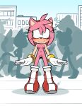  2023 absurd_res amy_rose anthro areola blush boots breasts clothing eulipotyphlan female footwear genitals gloves green_eyes hair handwear hedgehog hi_res lettuce_(artist) mammal mostly_nude multicolored_body navel nipples outside pink_hair pubes public public_nudity pussy sega smile solo_focus sonic_the_hedgehog_(series) standing tan_body two_tone_body 