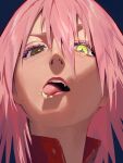  +_+ 1girl absurdres brown_eyes close-up flcl hair_between_eyes haruhara_haruko heterochromia highres lips looking_at_viewer open_mouth pink_hair solo some1else45 tongue tongue_out yellow_eyes 