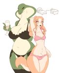  absurd_res anthro beverage big_breasts bra breast_size_difference breasts canid canine canis cleavage clothed clothing clover_(foxypew) curvy_figure domestic_dog duo eyelashes female female/female foxypew freckles glass green_body green_scales hand_behind_head heterochromia hi_res jasmine_(foxypew) legwear lingerie mammal panties reptile scales scalie size_difference slightly_chubby small_breasts smile snake snake_hood stockings underwear voluptuous 