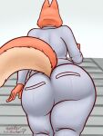  anthro big_butt butt canid canine canis clothed clothing diane_foxington digital_media_(artwork) dreamworks female fox fur hi_res looking_back mammal orange_body orange_fur oystercatcher7 simple_background solo suit tail the_bad_guys thick_thighs wide_hips 