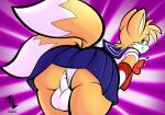  anthro balls big_butt bottomwear butt butt_pose canid canine clothed clothing clothing_aside crossdressing fox genitals girly hi_res male mammal miles_prower panties panties_aside panty_shot pose sailor_moon_(series) sailor_uniform sega skirt solo sonic_the_hedgehog_(series) taillove_(artist) thick_thighs underwear underwear_aside 
